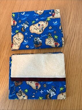 Blue Pirate Map Cotton Pillowcase Set